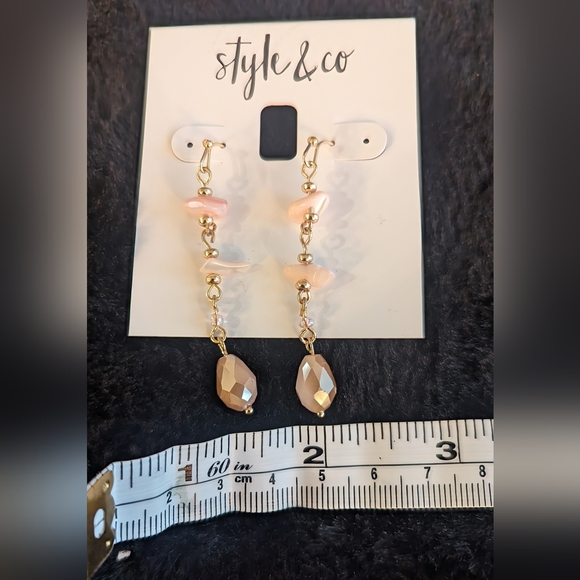 Style & Co. Dangle Gold Rose Quartz  Pink Peachy Stone Crystal Drop Earrings New - Picture 6 of 6